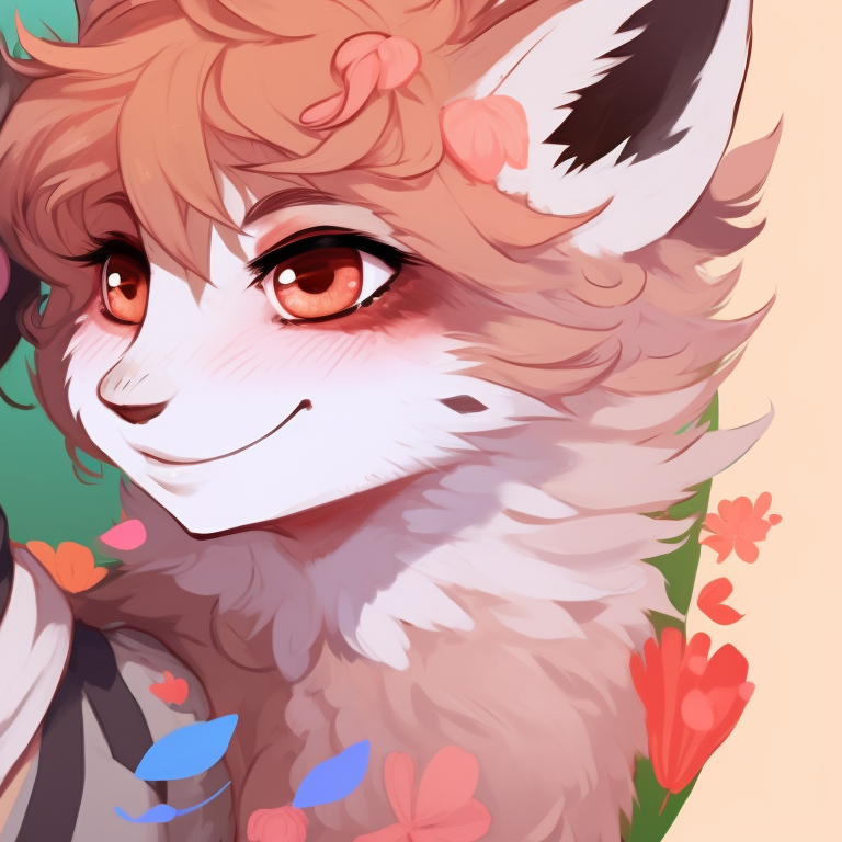 Anthropomorphic characters framed within a floral heart, pastel tones and detailed flora. furry matching pfp examples pfp for discord.