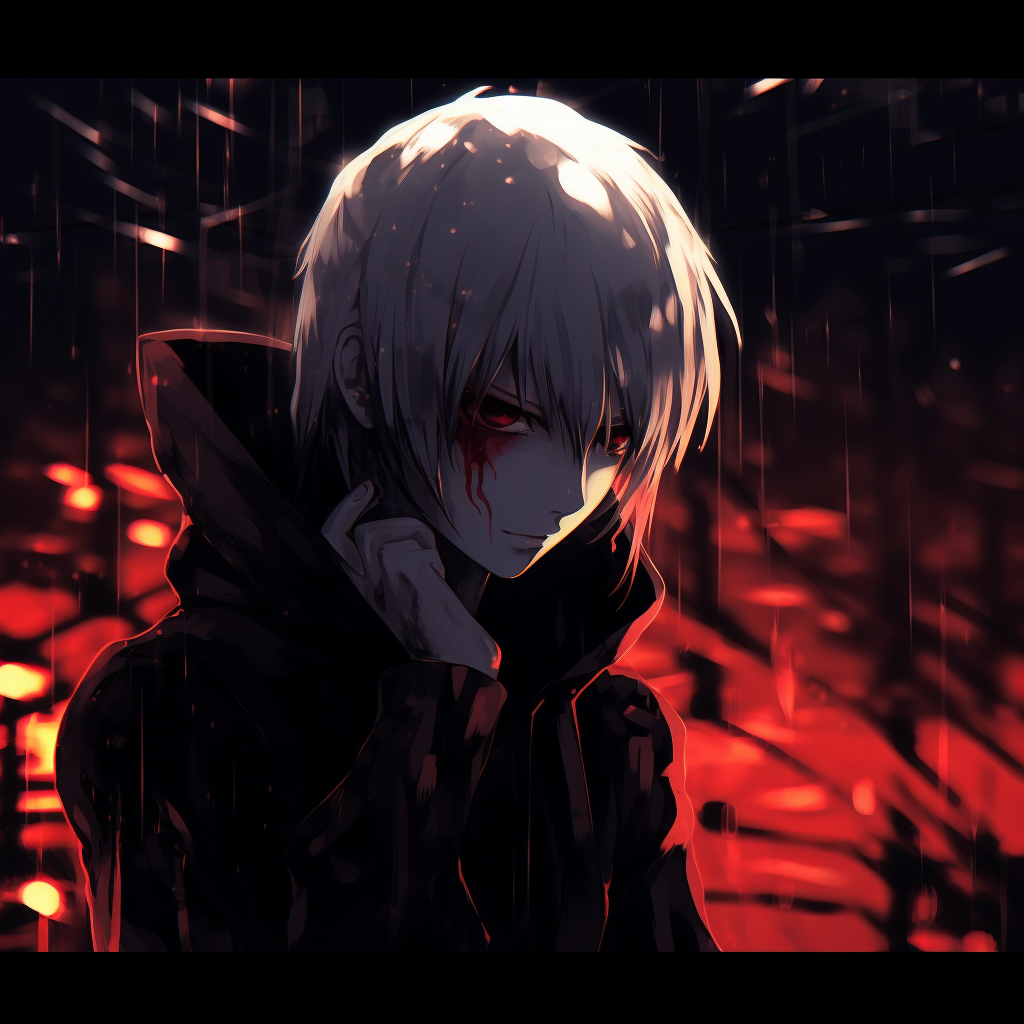 Close-up of Kaneki Ken showing details in the eyes, black and white contrast. ultra hd anime pfp