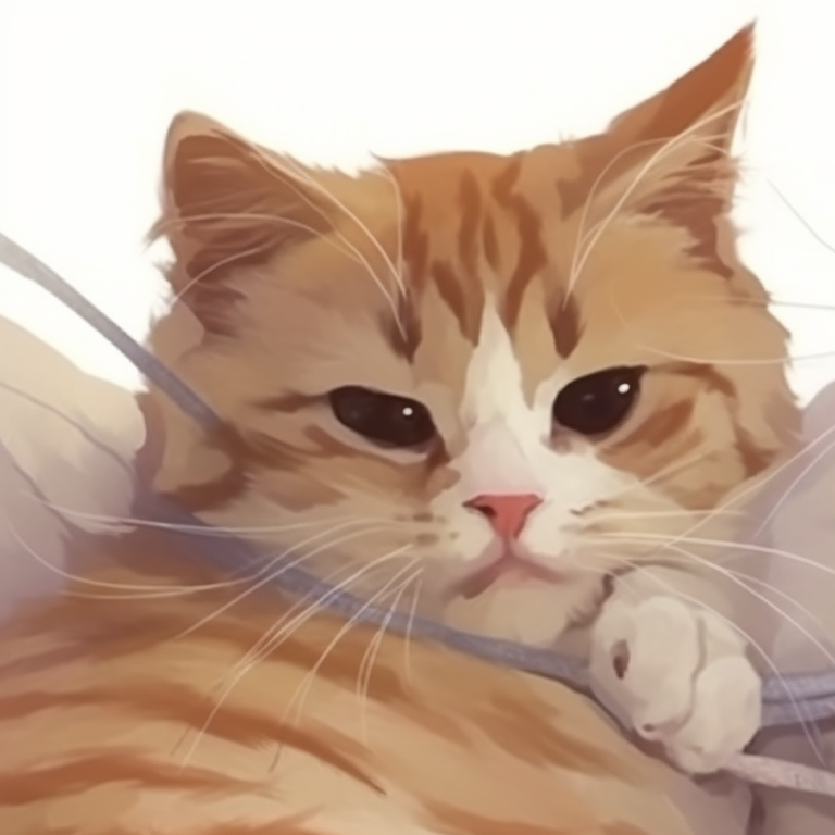 Two dreamy anime cats, whimsical elements and soft cloud patterns, napping together on a crescent moon. cool matching pfp cat designs pfp for discord.