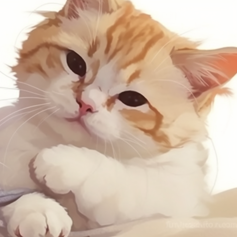 Two dreamy anime cats, whimsical elements and soft cloud patterns, napping together on a crescent moon. cool matching pfp cat designs pfp for discord.