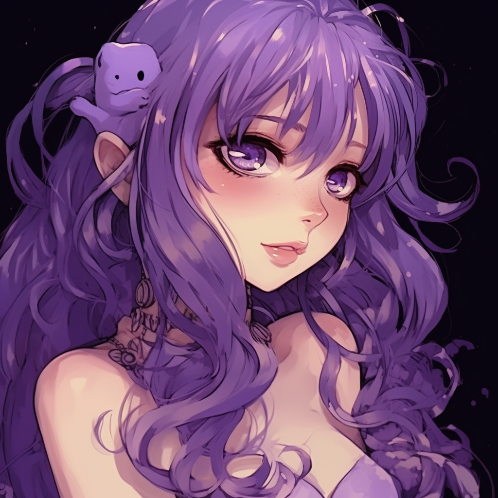 An anime depiction of a young witch bathed in a moonlit purple glow, showcasing her magical prowess. The art style is a rich blend of purple and has a mystical atmosphere. anime purple pfp masterpieces pfp for discord.