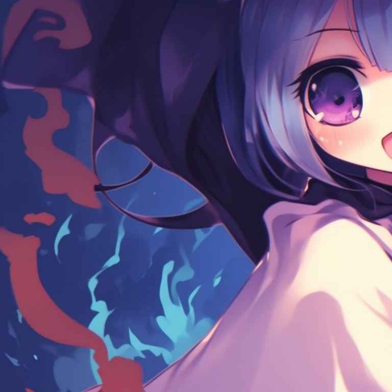 Two characters in playful ghost costumes, eerie blue and anime-style drawing. adorable halloween theme - best friend matching pfp pfp for discord.