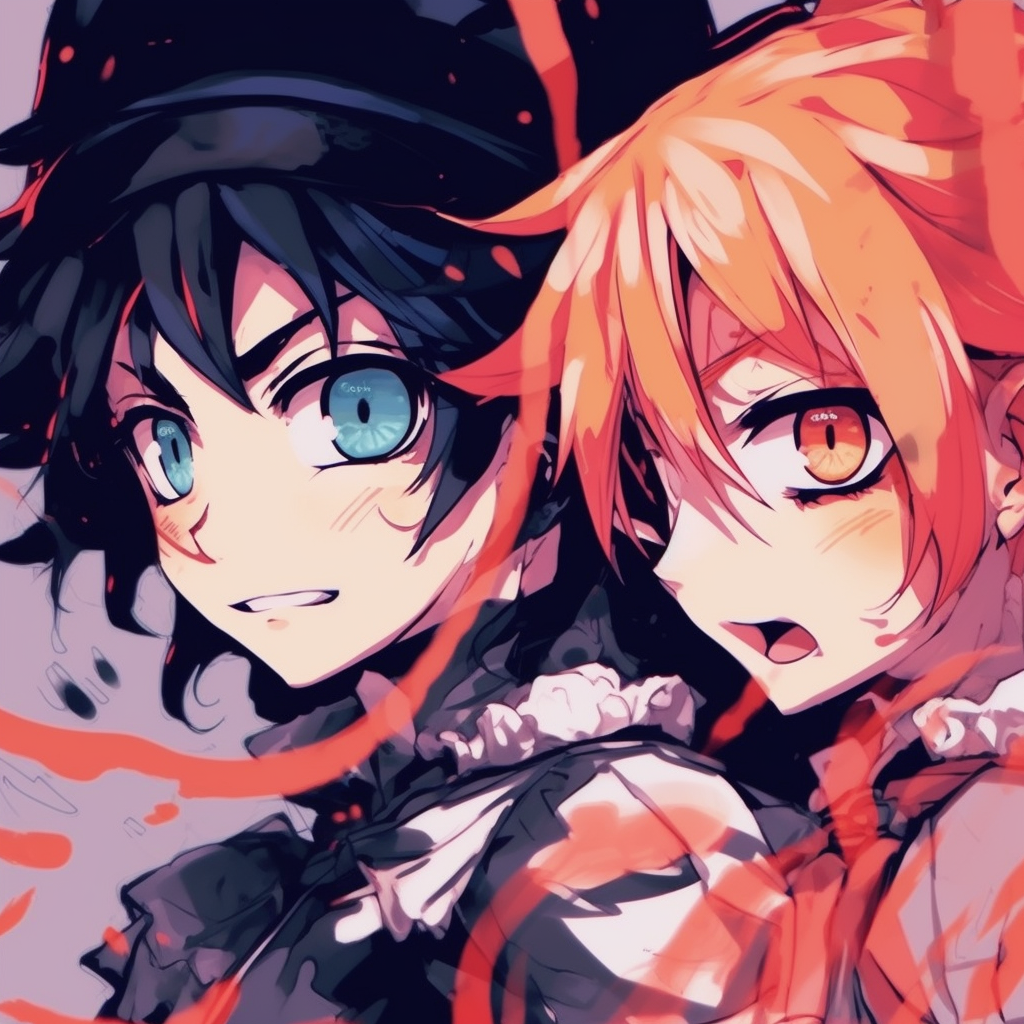 Profiles of Naruto and Sasuke, with rich color palette and bold linework. anime matching pfp for two friends: popular styles