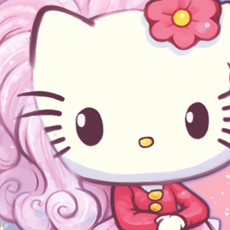 Two characters with playful timings, bold colors and whimsical style. cute hello kitty pfp matching pfp for discord.