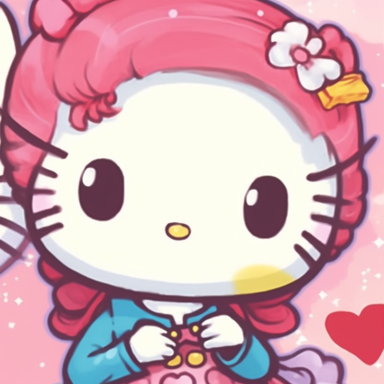 Two characters with playful timings, bold colors and whimsical style. cute hello kitty pfp matching pfp for discord.