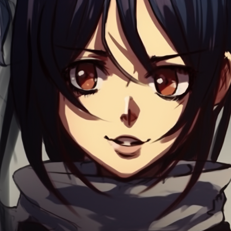 Close up of two characters, dark color palette with striking orange highlights. alternative aot matching pfp for halloween pfp for discord.