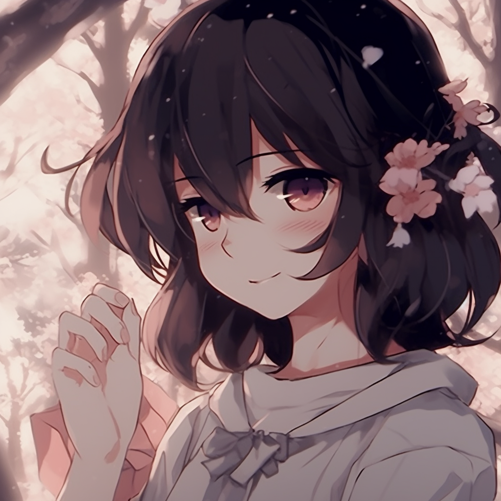 Anime profile with flourishing cherry blossoms, lovely pink shades, and elegant details. gorgeous anime pfp aesthetic