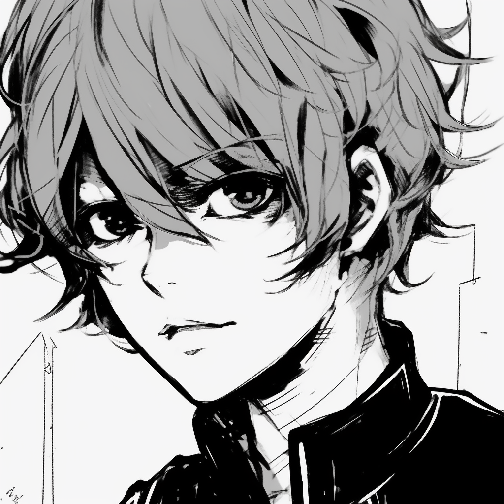 Monochrome manga character profile, high contrast with detailed linework. aesthetic manga pfp pfp for discord.