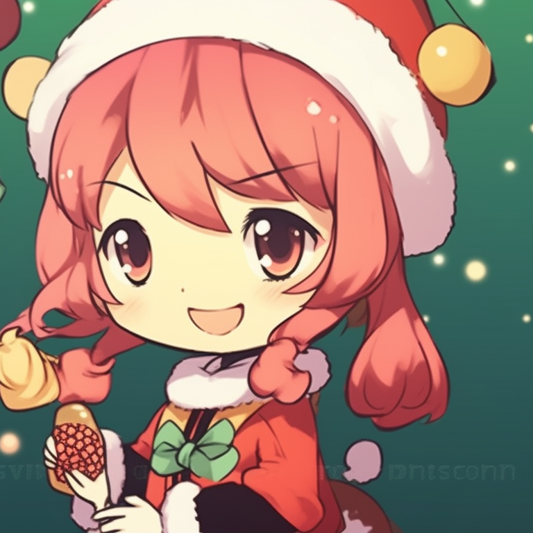 Two characters with matching candy cane accessories, soft shading and pastel color theme. cute matching christmas pfp cartoon pfp for discord.