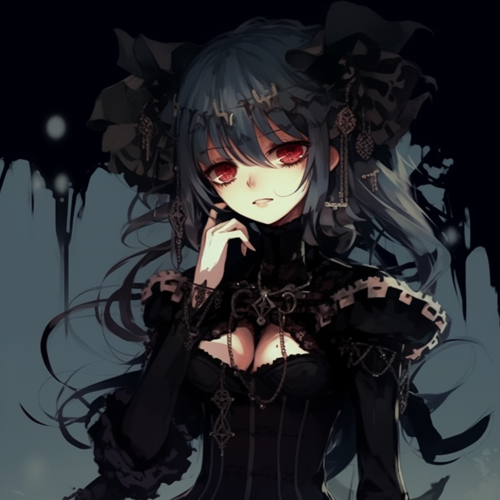 Anime Vampire character in a cape with piercing red eyes, created with high-contrasting colors. emo anime pfp artistic styles