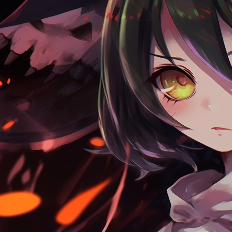 In the gloom of Halloween night, two characters, one poised for action while the other stands with determination, bright colors and bold lines. matching demon slayer pfp halloween theme illustrations pfp for discord.