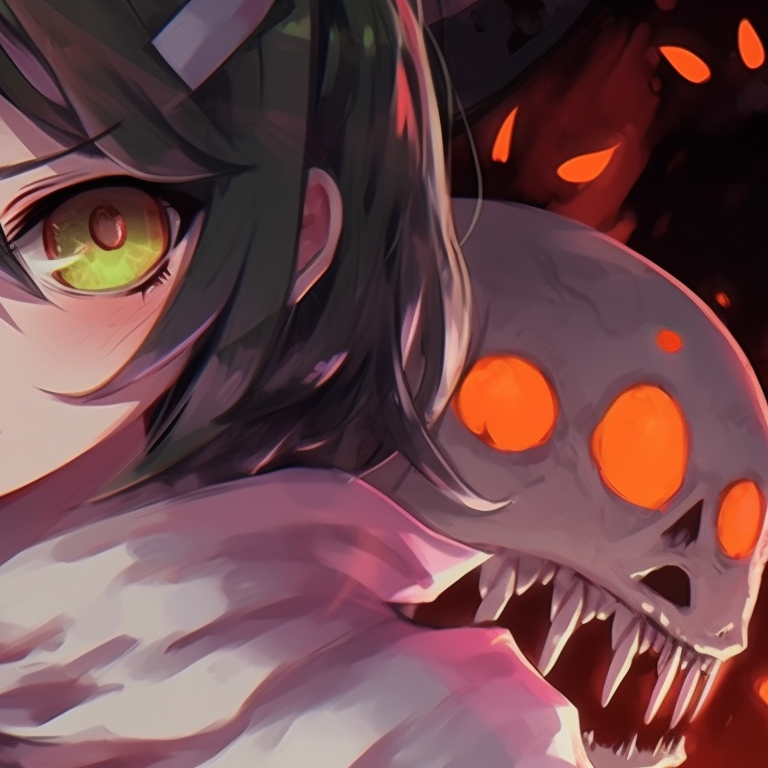 In the gloom of Halloween night, two characters, one poised for action while the other stands with determination, bright colors and bold lines. matching demon slayer pfp halloween theme illustrations pfp for discord.