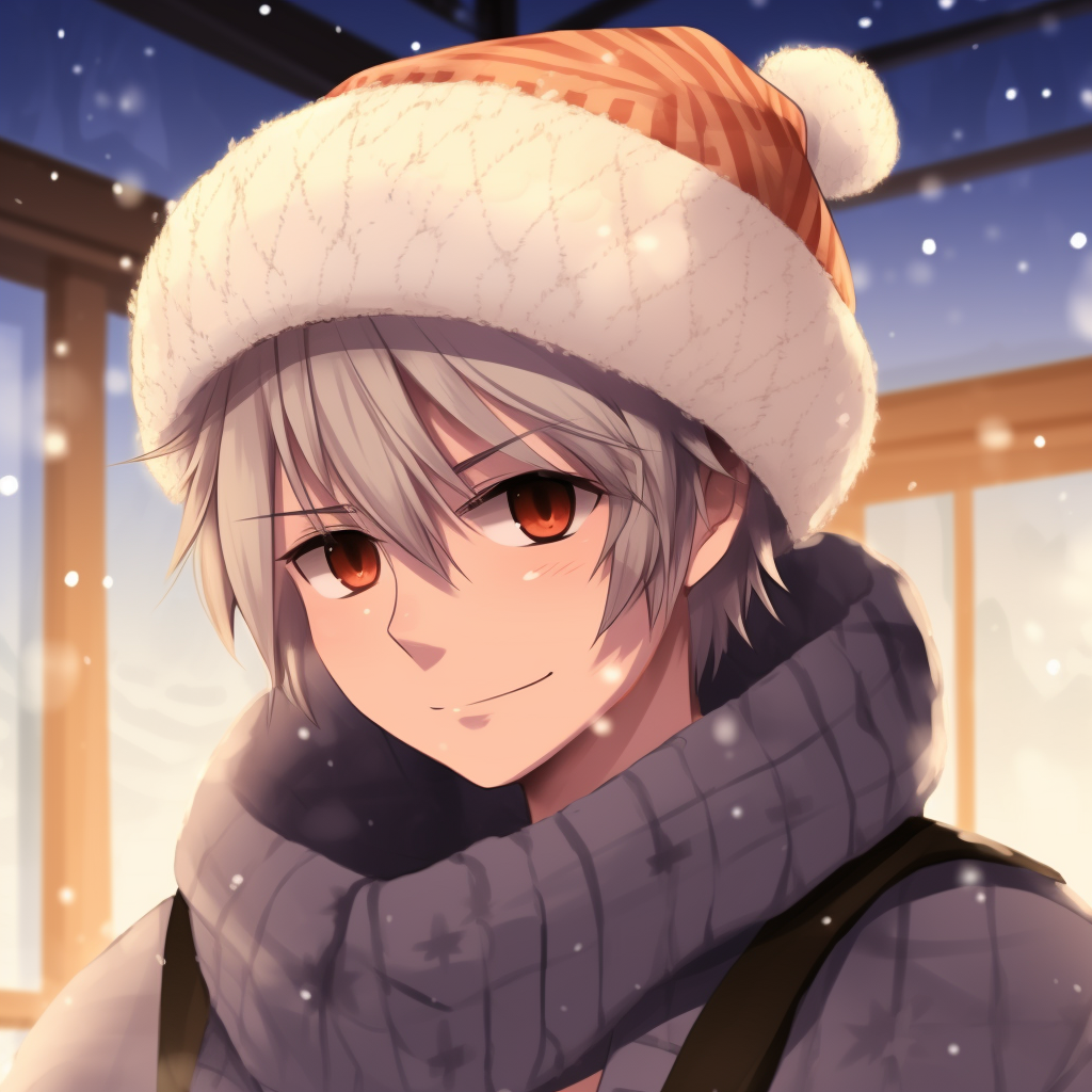 Naruto Uzumaki in cosy winter attire, featuring muted colors and smooth shading. anime christmas theme pfp