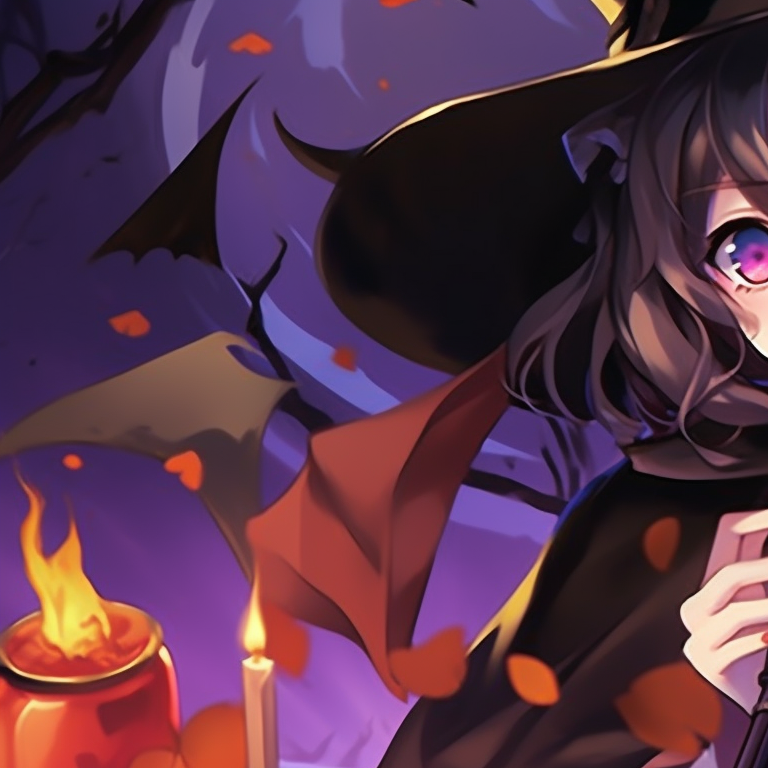 Two characters in matching witchcraft-themed outfits, vibrant potions and mystical symbols in the background. dark matching pfp halloween theme artistic pfp for discord.