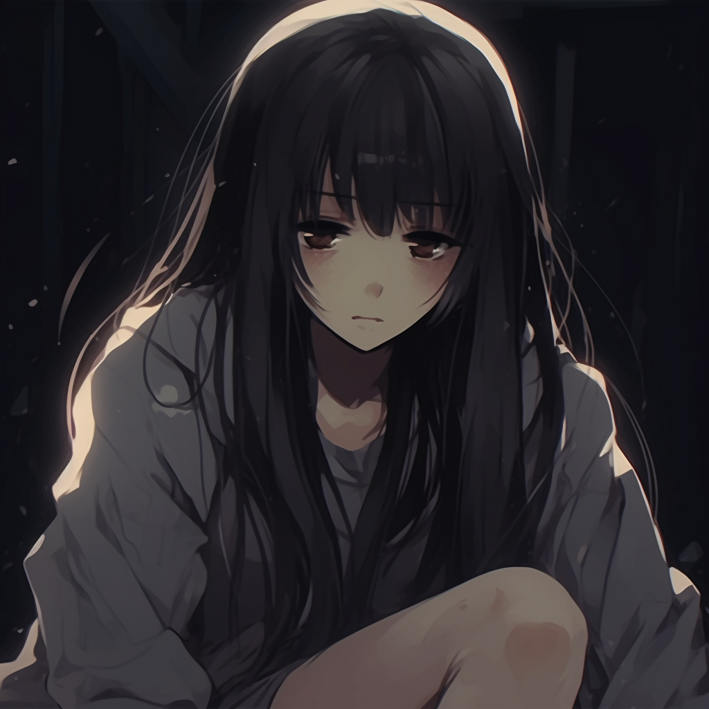 Anime girl looking at her reflection, detailed with vivid colors and expressive eyes. depressed anime girl pfp collection pfp for discord.