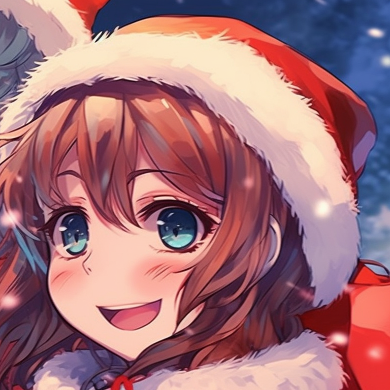 Two anime characters in Santa hats, warm tones with fine details. best matching christmas discord pfp versions pfp for discord.
