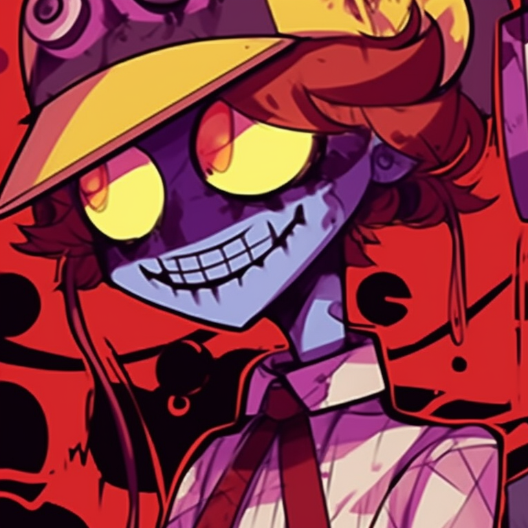 Two FNAF characters, grimy textures and nocturnal colors, standing side-by-side in a decrepit graveyard. fnaf pfp halloween designs pfp for discord.