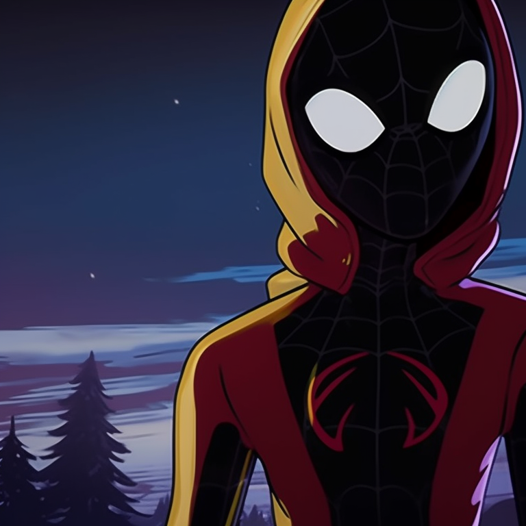 Miles Morales and a friend, dressed as Spider-Men, leaping across a pumpkin-filled cityscape. miles morales halloween themed pfps pfp for discord.