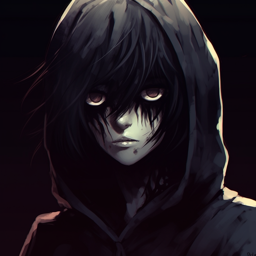 A gloomy ghoul, moody atmosphere and high texture details. gothic scary anime pfp pfp for discord.