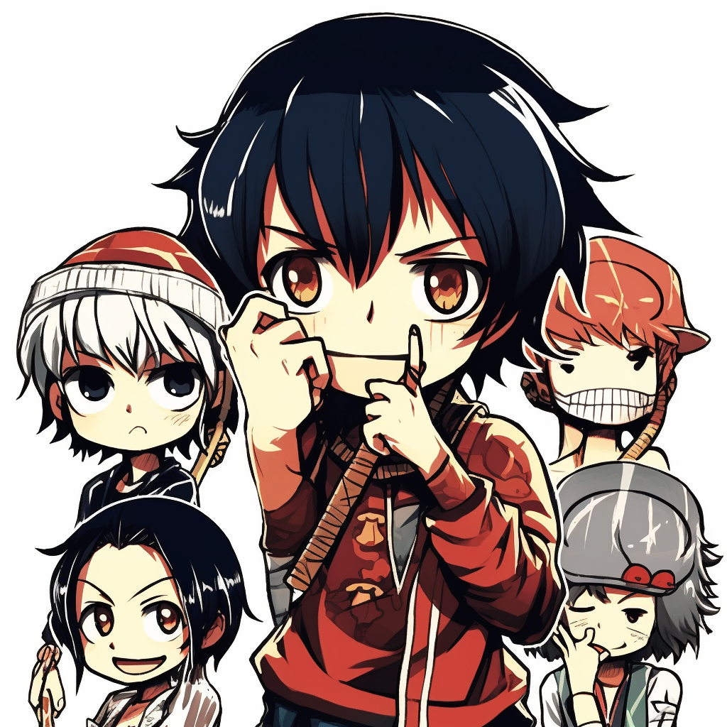 Chibi versions of the One Piece crew, vibrant colors and distinctive character traits. creative anime manga pfp ideas