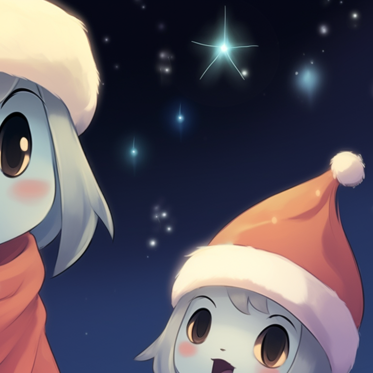 Two ghost characters singing carols, soft pastel colors under a starry night backdrop. animated matching christmas pfp ghost moments pfp for discord.