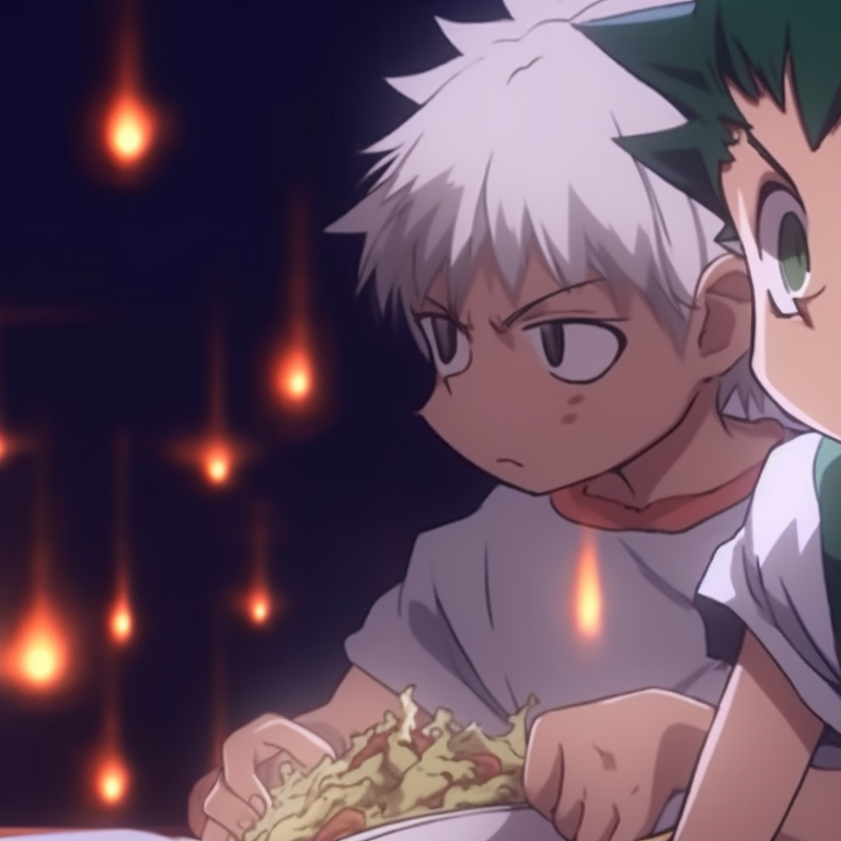 Gon and Killua under a moonlit night, cooler colors and shared gaze. gon and killua matching pfp gif pfp for discord.