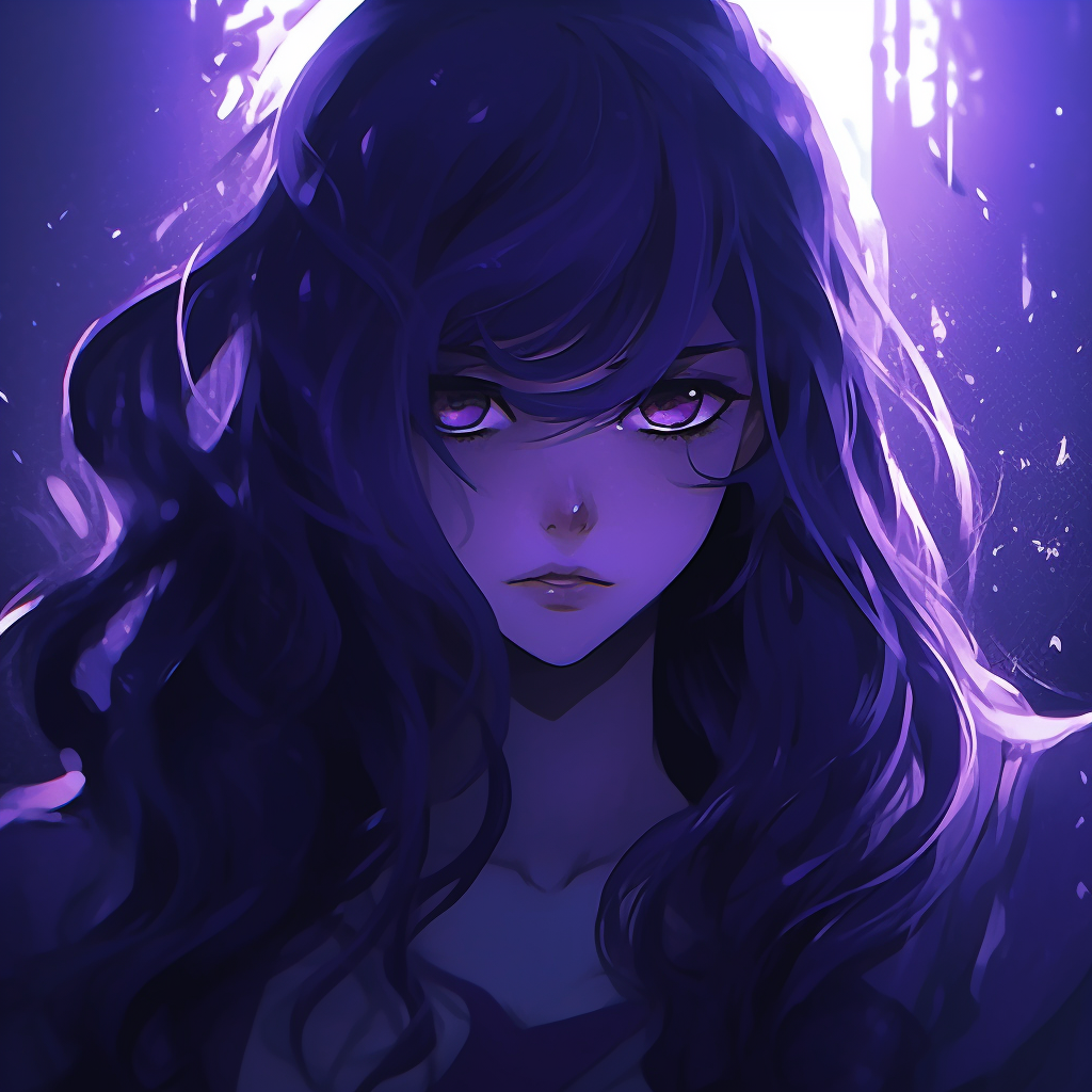 Anime girl with soft lavender hair, dreamy appeal with a blend of light and dark purple tones. mesmerizing purple anime girls