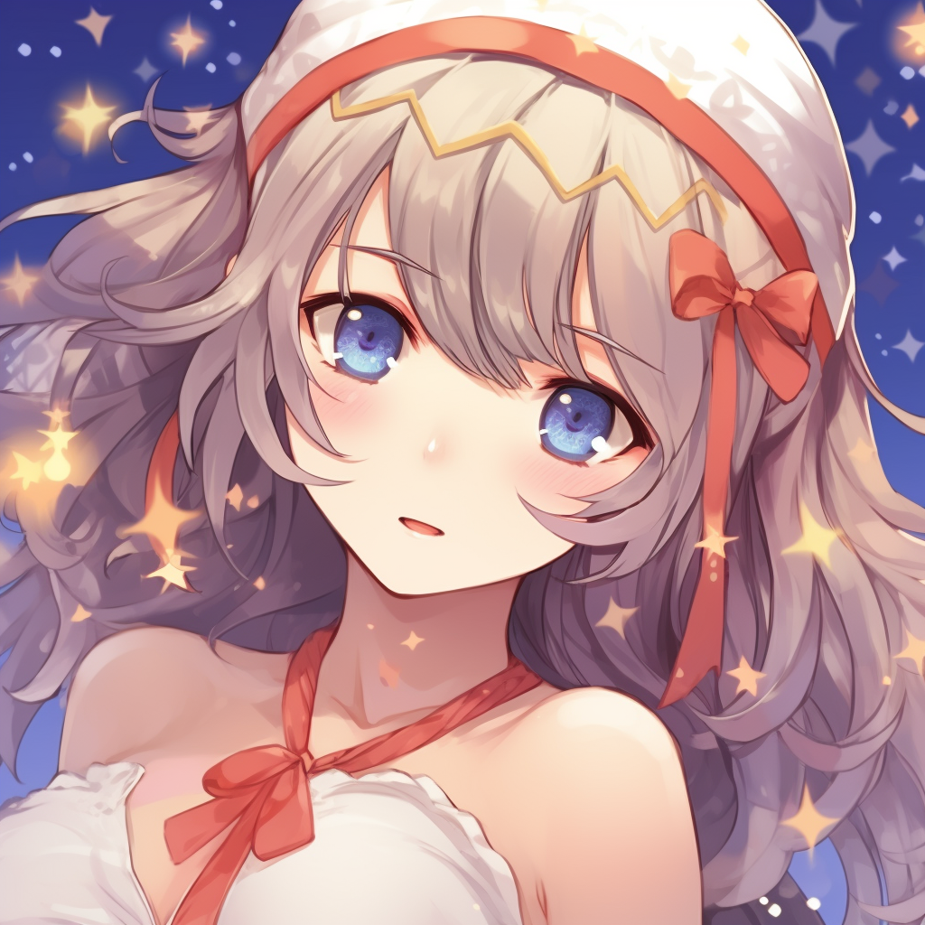 Close-up portrait of an anime girl in cute Christmas outfit, uses pastel colors and emphasizes the shimmering eyes. anime girl characters