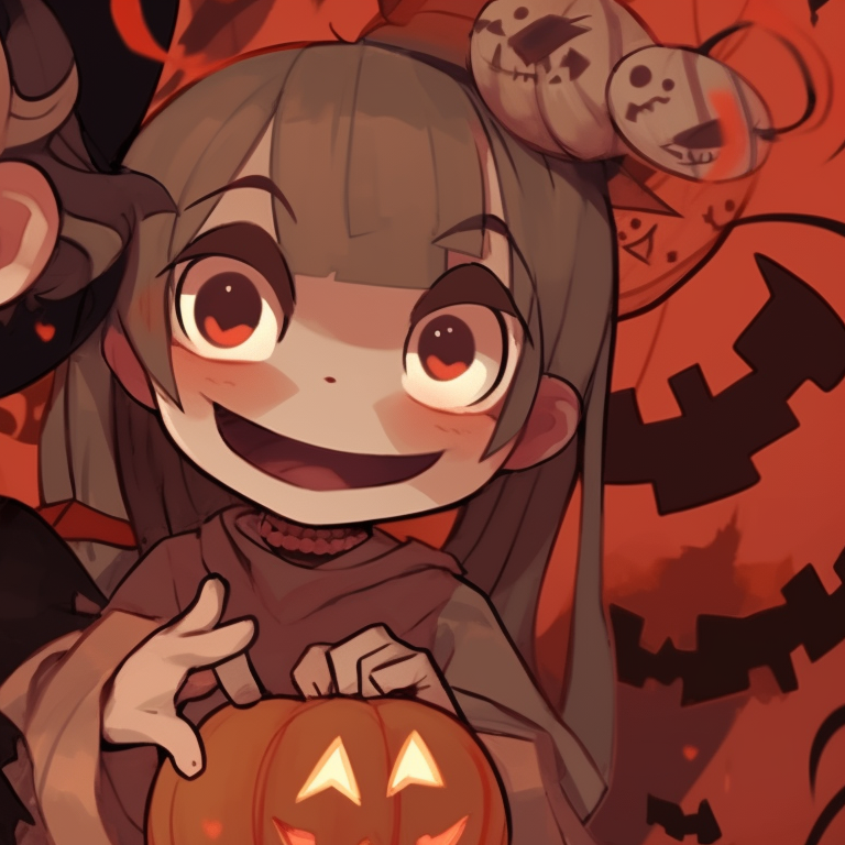 Zenitsu and Nezuko in their demon slayer uniforms, with Halloween-themed additions and a spoopy background. halloween themed zenitsu and nezuko fanart pfp for discord.