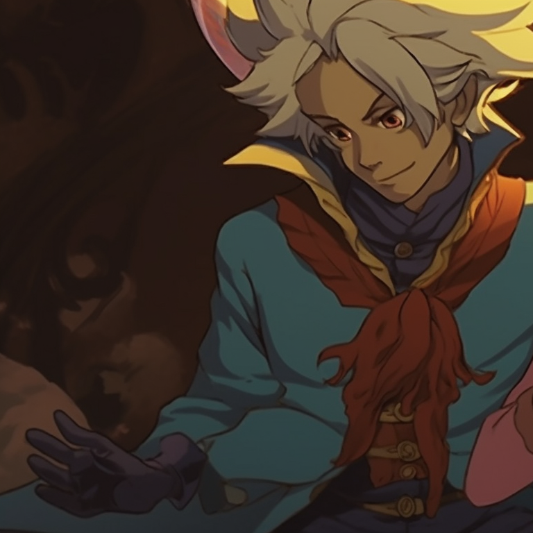 Howl and Sophie in masquerade masks, warm orange glow sets the Halloween mood. howl's castle halloween themed pfp collections pfp for discord.