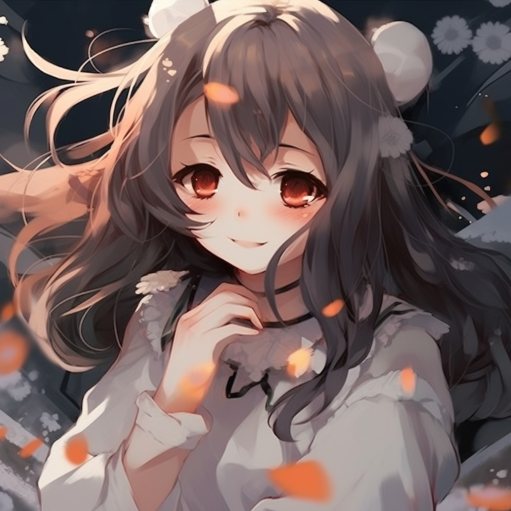 Cute anime girl set against the background of colorful blossoming flowers, use of vibrant colors contributes to the overall cheerful mood. charming girl anime pfp