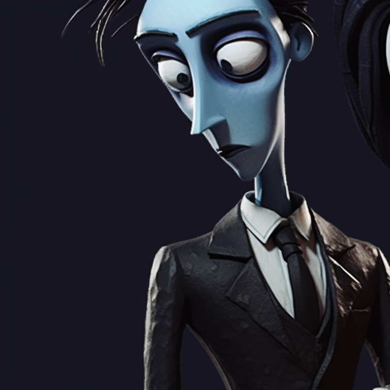 Bride and groom, spiritual aura surrounding them, representing love beyond life in Burton’s signature monochromatic colour palette. burton's corpse bride matching pfp pfp for discord.