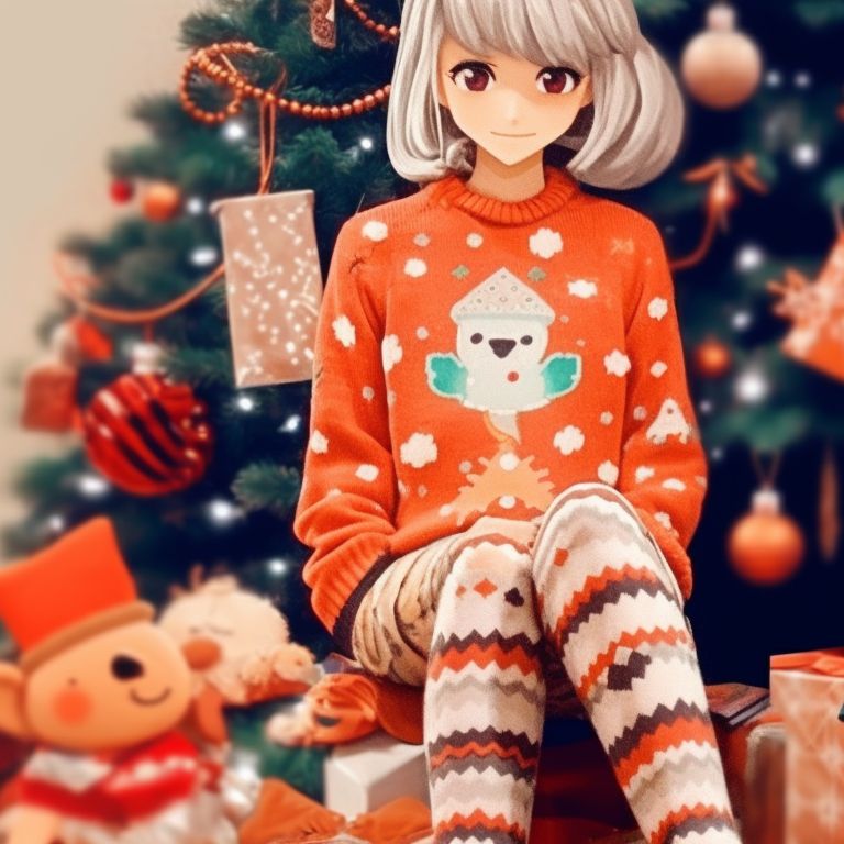 Two characters in matching Christmas sweaters, clean lines and vibrant colors. stylish preppy christmas pfp matches pfp for discord.