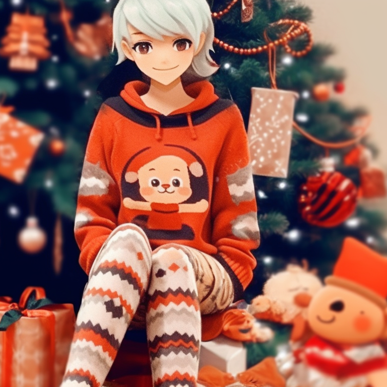 Two characters in matching Christmas sweaters, clean lines and vibrant colors. stylish preppy christmas pfp matches pfp for discord.