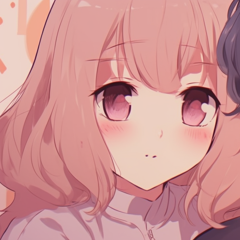 Two characters, celestial theme, eyes mirroring stars, sharing a scarf. kawaii anime matching pfp couple pfp for discord.