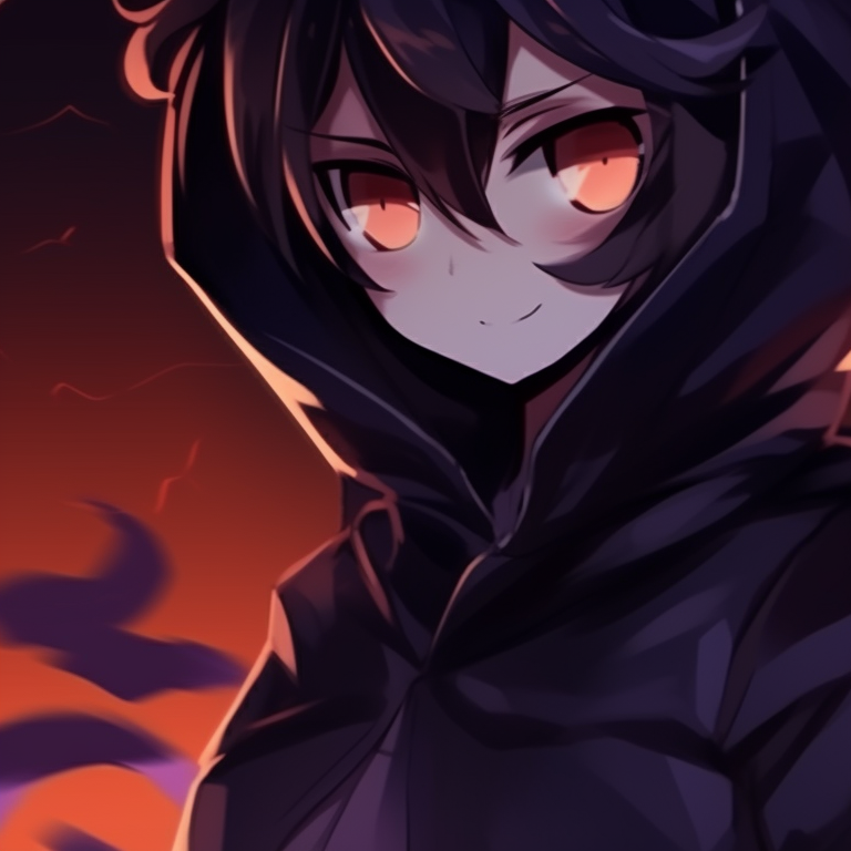 Two characters in matching haunter costumes, wispy lines and shadowy colors. halloween themed pfp for pairs pfp for discord.