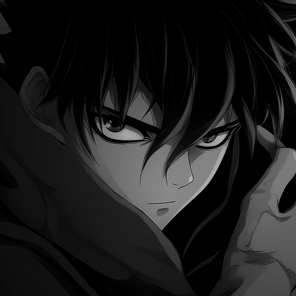 Hiei engulfed by darkness, with his bright red eyes and white bandana standing out starkly. dark anime pfp gifsHD, free download