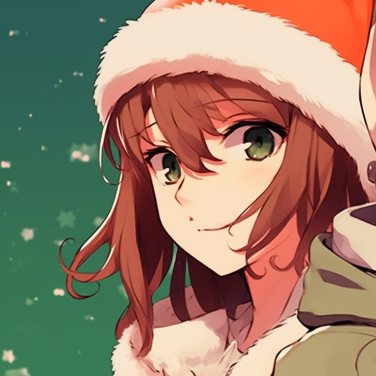 Close-up of two characters, clear outlines and muted colors, wearing Santa hats. minimalistic matching christmas pfp 2021 pfp for discord.