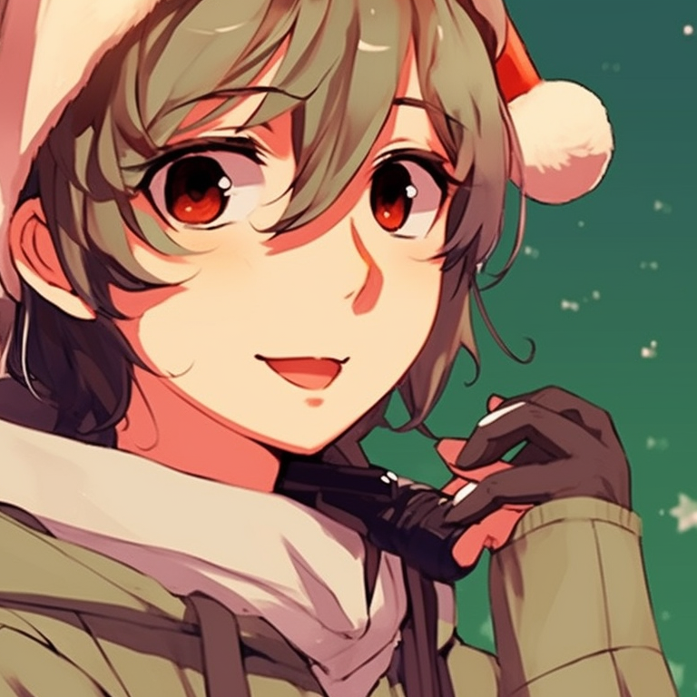 Close-up of two characters, clear outlines and muted colors, wearing Santa hats. minimalistic matching christmas pfp 2021 pfp for discord.