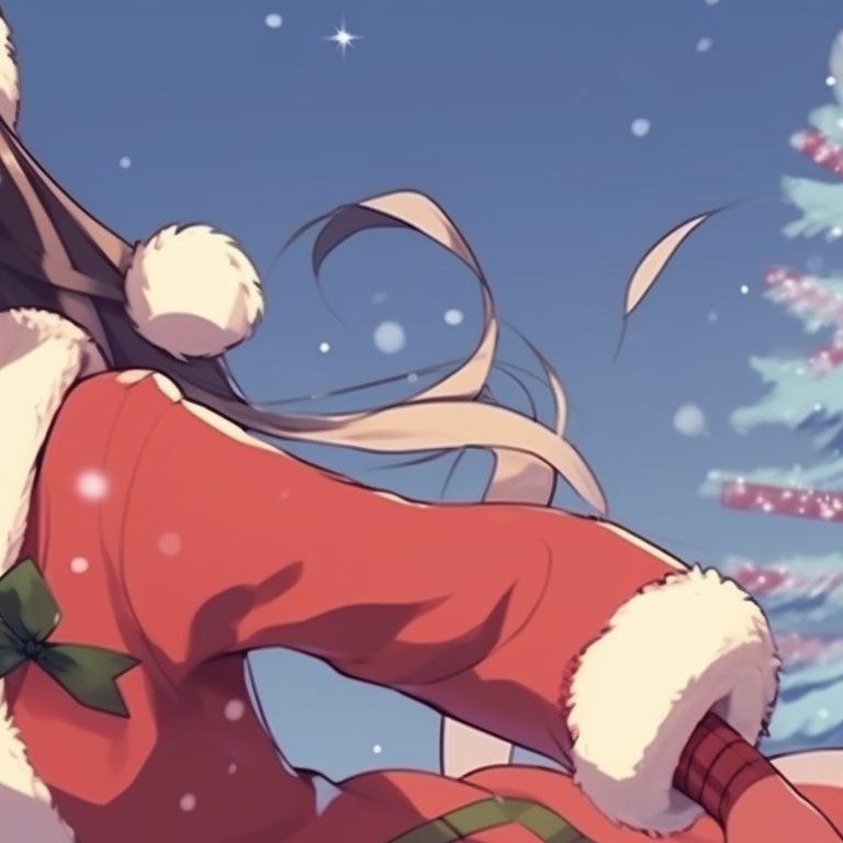 Two characters excitedly unwrapping a Christmas gift together, their expressions are captivated and full of joy, bright colors dominate the scene. creative matching christmas discord pfp pfp for discord.