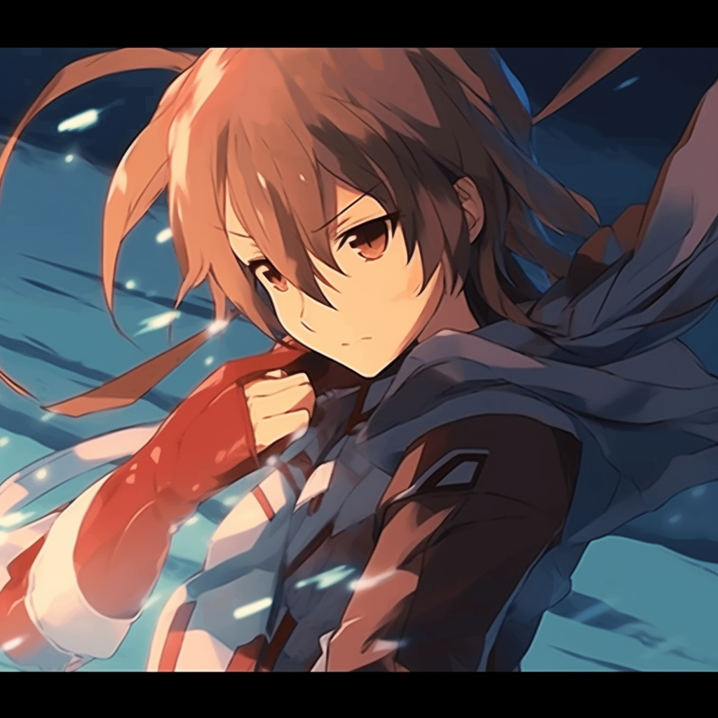 Image of Asuna ready for battle, demonstrating dynamic poses and sharp outlines. intricate anime pfp gifs collection