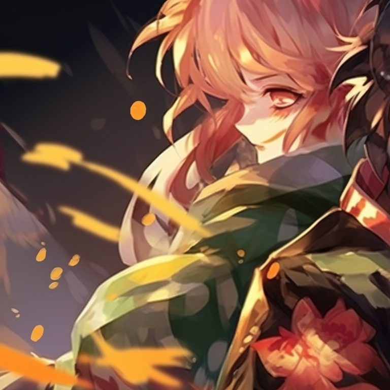 Two characters ready for battle, bold outlines and fierce expressions. stunning demon slayer matching pfp selection pfp for discord.