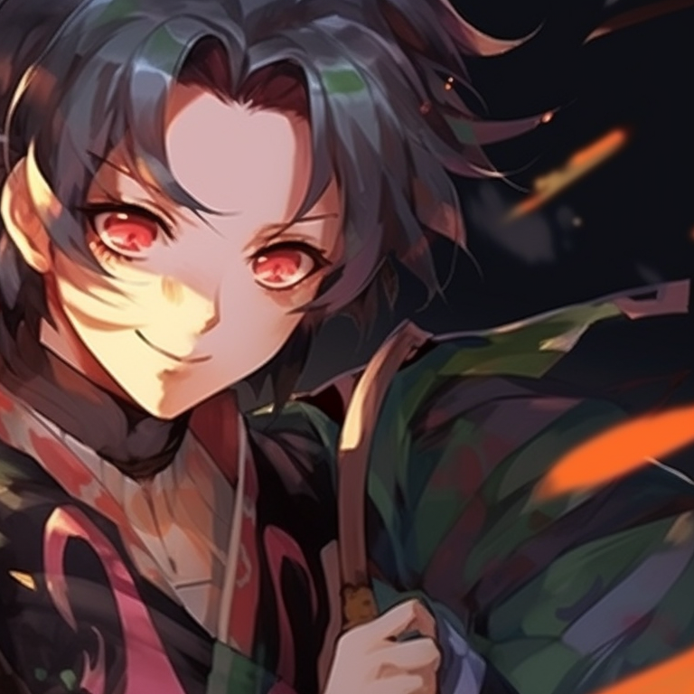 Two characters ready for battle, bold outlines and fierce expressions. stunning demon slayer matching pfp selection pfp for discord.