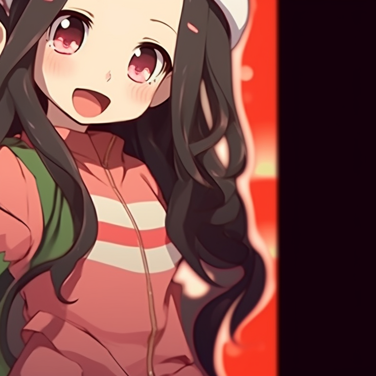 Two characters, with jolly smiles and Christmas hats, wrapped in warm color palette. matching nezuko and tanjiro christmas pfp pfp for discord.