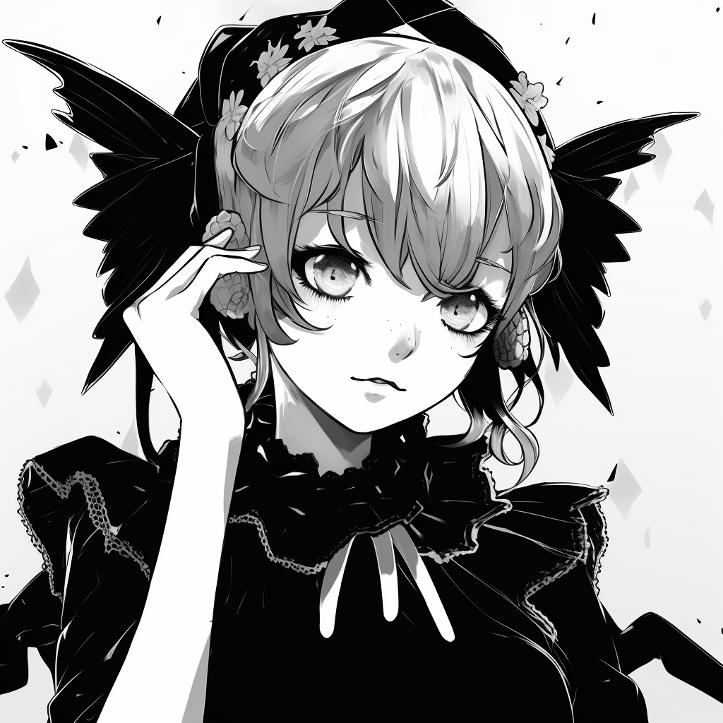 Adorable anime animal character, simple and clean lines with emphasis on eyes. adorable anime profile picture in black and white