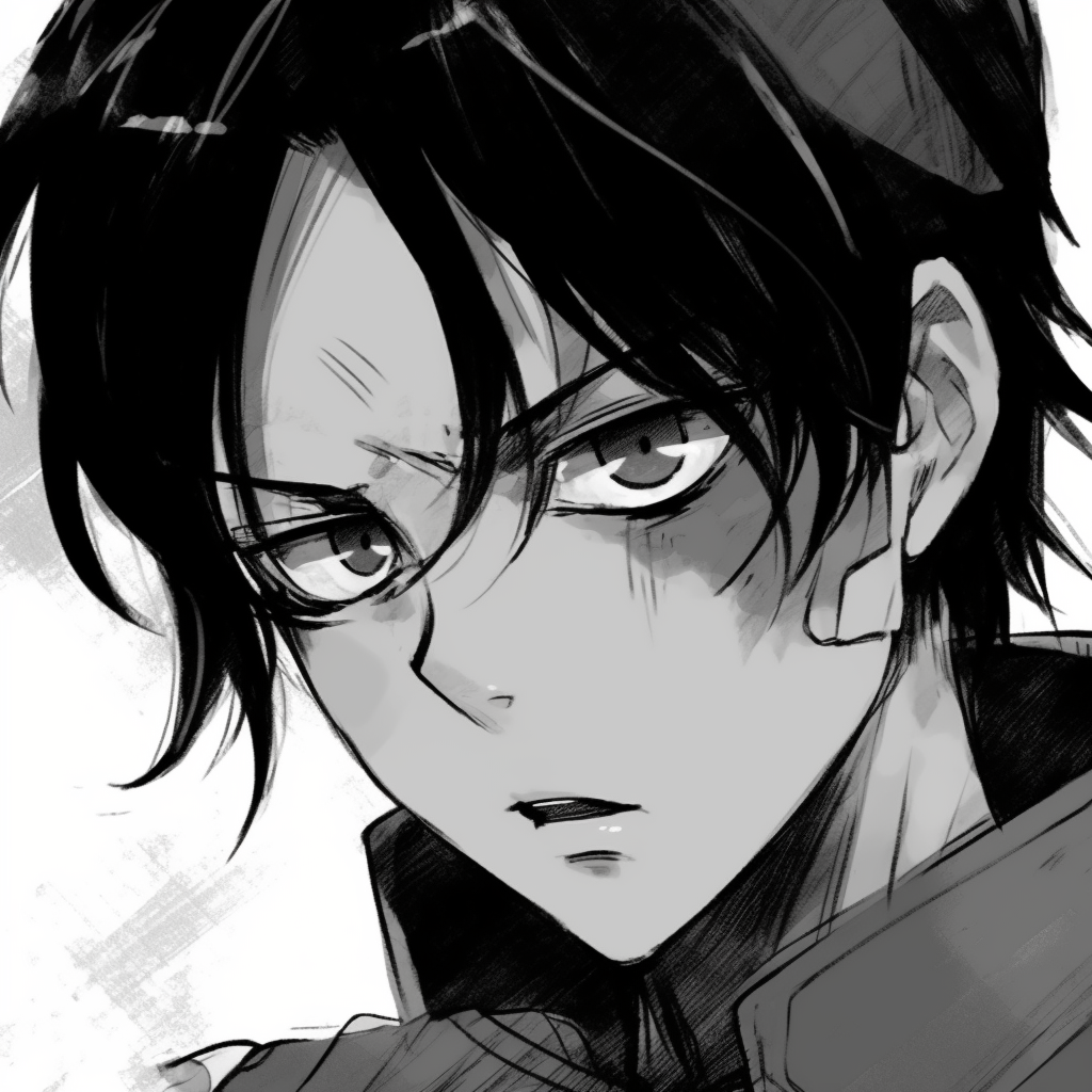 Levi Ackerman from Attack on Titan, monochrome color palette and intense stare. manga anime pfp for boys pfp for discord.