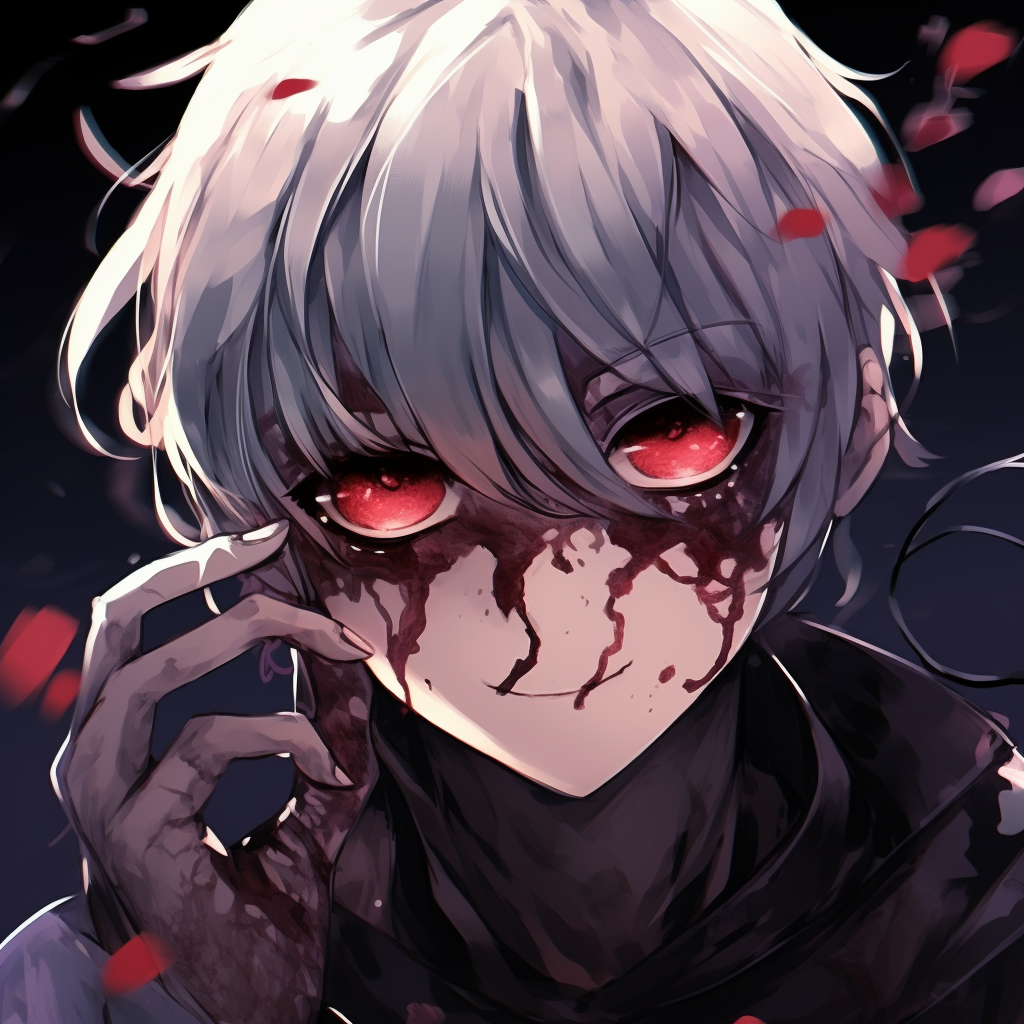 A profile picture of Kaneki, the protagonist of Tokyo Ghoul, with haunting detailing and contrasting colors. 512x512 anime pfp image converter
