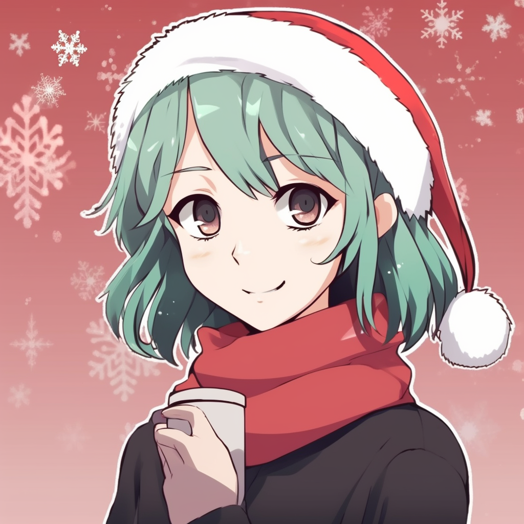 Festive version of Makoto Kino from Sailor Moon, mint green background with snowflakes, bright colours and smooth lines. top rated anime christmas pfp