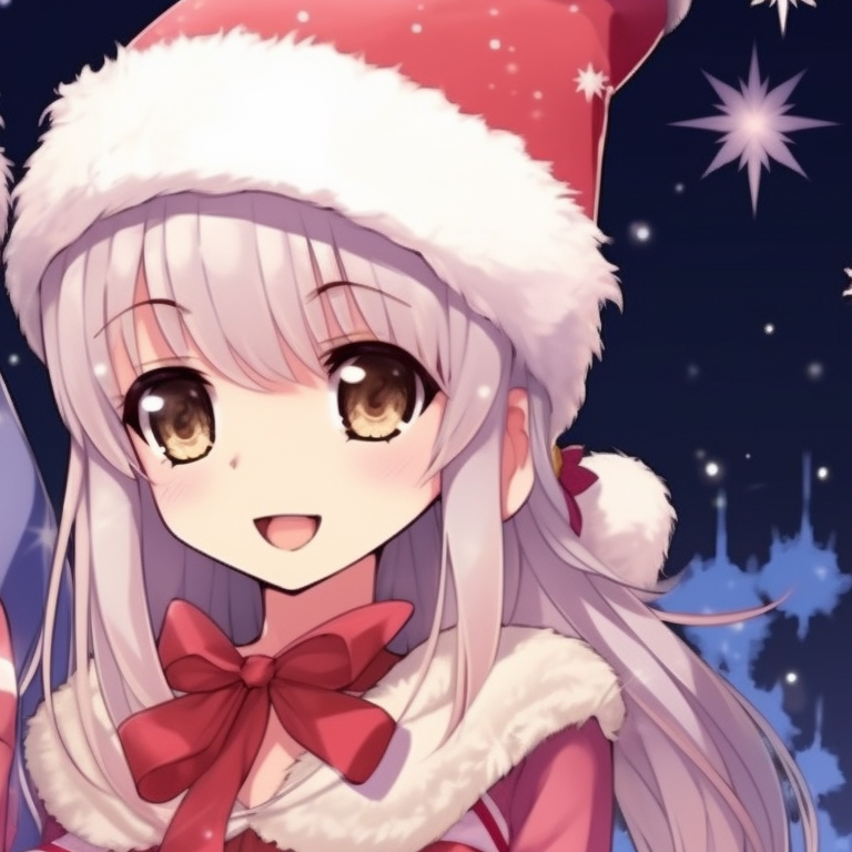 Characters riding in a sleigh, dynamic pose, and wintery background. adorable matching anime girl christmas pfp ideas pfp for discord.