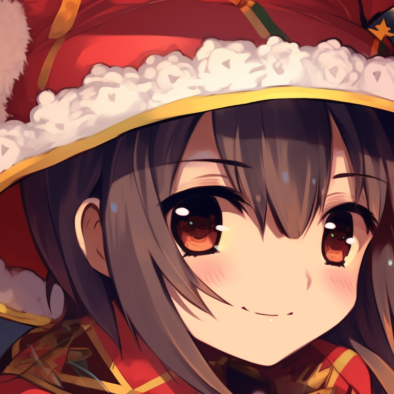Megumin casting Christmas-themed magic, cool tones with splashy special effects. megumin christmas pfp collection pfp for discord.